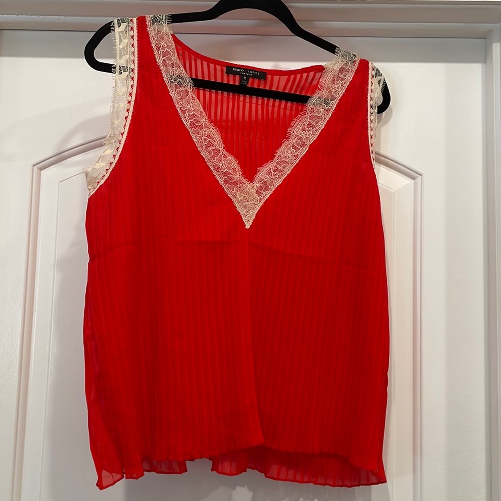 Pleated couture tank top, red with cream trim, Romeo and Juliet couture